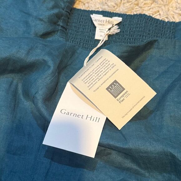 NWT Garnet Hill Linen Puff-Sleeve Midi Dress XL Teal Square Neck Cottagecore - Picture 9 of 11